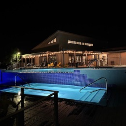 a swimming pool at night